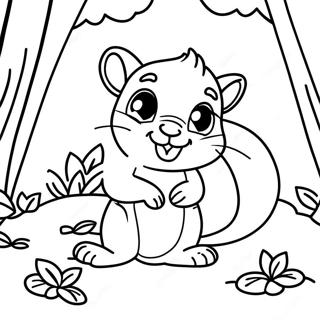 Lekfull chipmunk i skogen färgläggningssida | Större chipmunk målarbild