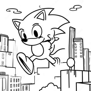 Sonic svänger genom staden målarbild | Sonic Spiderman målarbild