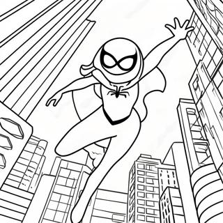 Spider Gwen Svingar Genom Staden Målarbild | Spindel Gwen målarbild
