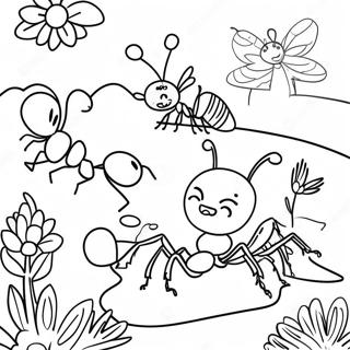 Färgglada Myror i en Trädgård Färgläggningssida | Ett bugs liv målarbild