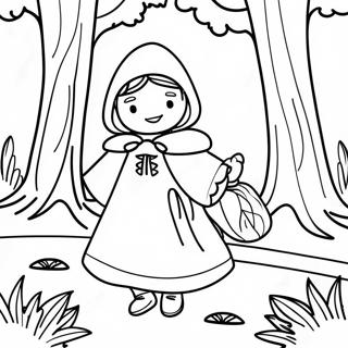 Rödluvan i den Förtrollade Skogen Färgläggningssida | Rödluvan målarbild