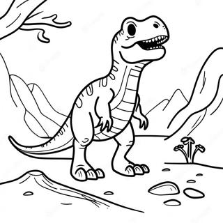 Färgläggningssida med T-Rex fossilexkavering | Dinosauriefossil målarbild