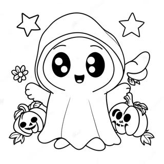 Bedårande Halloween Spöke Målarbild | Söta oktober målarbild