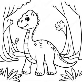 Söt Brachiosaurus i en skog färgläggningssida | Brachiosaurus målarbild