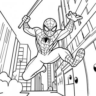 Spider-Man Svingar Genom Staden Färgläggningssida | Marvel målarbild