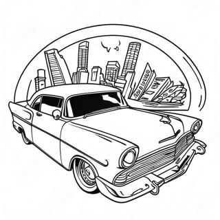 Chicano Lowrider Klassisk Bil Färgläggningssida | Chicano Lowrider målarbild