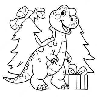 Dinosaurie Julgran Färgläggningssida | Dinosaurie Jul målarbild