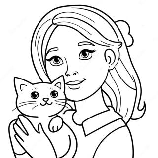 Flicka med Katt Färgläggningssida | Flicka med katt målarbild