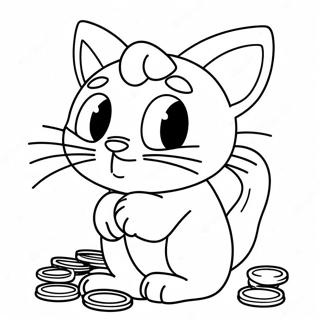 Söt Meowth Som Leker med Mynt Färgläggningssida | Pokemon Meowth målarbild