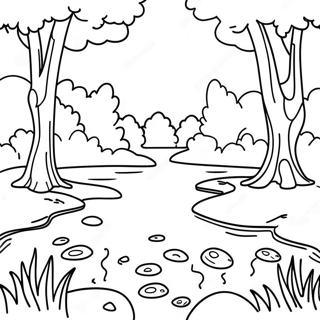 Lugn flod med frodiga träd målarbild | Flod målarbild
