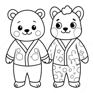 Söta pajama-djur färgläggningssida | Pyjamas målarbild