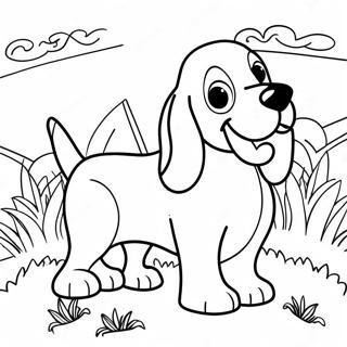 Lekfull Basset Hound i gräset färgläggningssida | Basset Hound målarbild