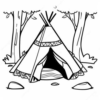 Färgglad Teepee i Skogen Målarbild | Tält målarbild