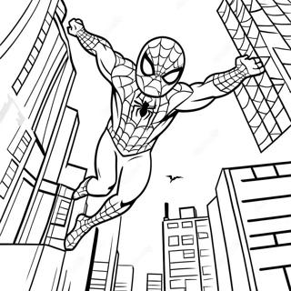 Spider Man svingar genom staden färgläggningssida | Ultimate Spider Man målarbild
