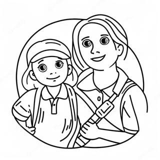 Äventyrlig mamma och son färgläggningssida | Mamma och Son målarbild