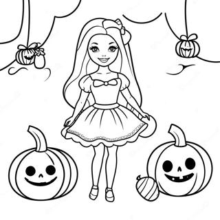 Skrämmande Halloween Barbie med pumpor målarbok | Halloween Barbie målarbild