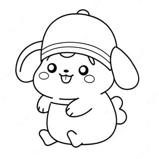 Söt Pompompurin med Hatt Färgläggningssida | Pompompurin målarbild