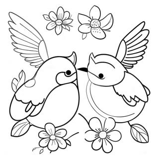 Fåglar och Blommor Färgläggningssida | Fåglar och Blommor målarbild