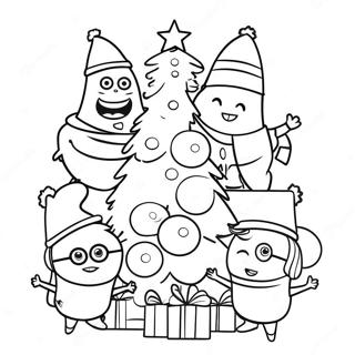 Festliga Minions som dekorerar ett träd färgläggningssida | Minions Jul målarbild