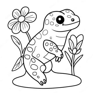 Söt leopardgecko med blommor färgläggningssida | Leopardgecko målarbild
