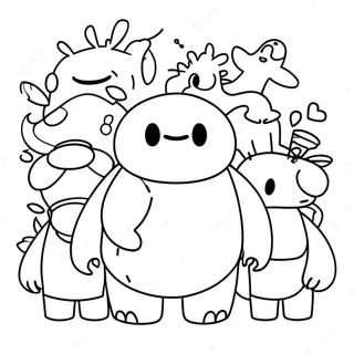 Söt Baymax med Vänner Färgläggningssida | Baymax målarbild