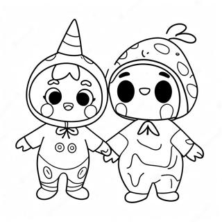 Cocomelon Karaktärer i Spöklika Kostymer Målarbild | Cocomelon Halloween målarbild