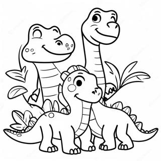 Vänlig Dinosauriefamilj Färgläggningssida | Dinosaurie målarbild