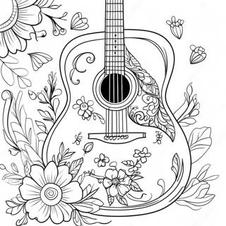 Akustisk gitarr med blommor målarbild | Gitarr målarbild