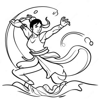 Korra i vattenböjande pose färgläggningssida | Korra målarbild