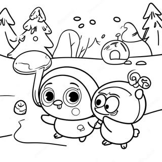 Pororo och vänner som leker i snön färgläggningssida | Pororo målarbild