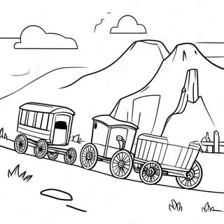 Pionjär vagn tåg resa färgläggningssida | Västerut Expansion målarbild