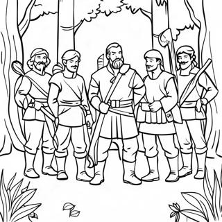 Glada män i skogen färgläggningssida | Robin Hood målarbild