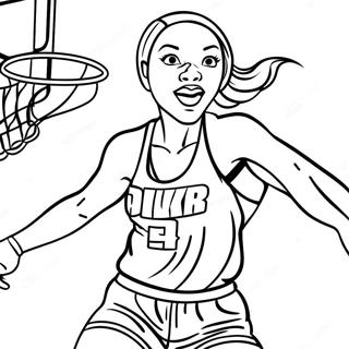 Dynamisk WNBA-spelare som dunkar målarbokssida | WNBA målarbild