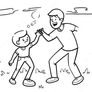 Pappa och Son Spelar Kasta Målarbild | Pappa och Son målarbild