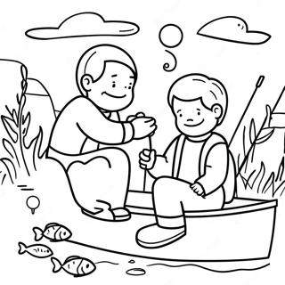 Pappa och Son Fiska Tillsammans Målarbild | Pappa och Son målarbild