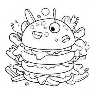 Läcker Krabby Patty med pålägg färgläggningssida | Krabby Patty målarbild