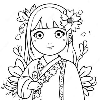 Söta Hinata med Blommor Målarbild | Hinata målarbild