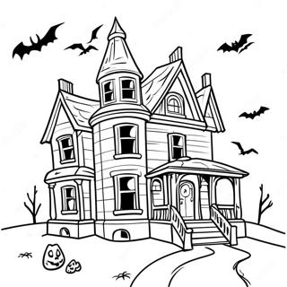 Spöklik Spökhus Målarbild | Vuxen Halloween målarbild