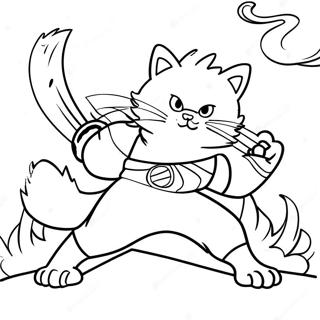 Fierce Warrior Cat i Strid Färgläggningssida | Krigarkatt målarbild
