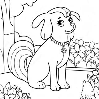 Barbie hund i en blomsterträdgård målarbild | Barbie Hund målarbild