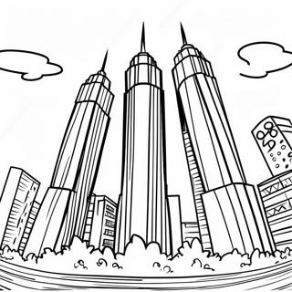 Vacker tvillingtorn skyline färgläggningssida | Tvillingtornen 9/11 Memorial målarbild
