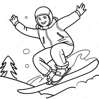 Glad snowboardåkare färgläggningssida | Vinteridrott målarbild