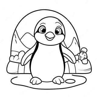 Söt Pingvin Framför Igloo Målarbild | Iglu målarbild