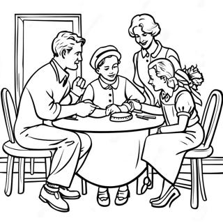 Charmig Norman Rockwell Familjescen Färgläggningssida | Norman Rockwell målarbild
