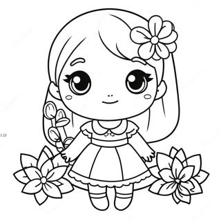 Söt Chibi-tjej i blommig klänning färgläggningssida | Chibi Flicka målarbild