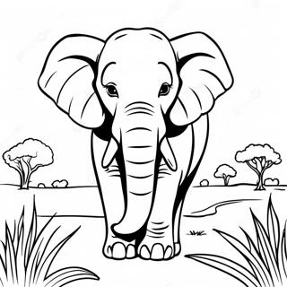 Majestätisk Elefant i Savannen Färgläggningssida | Afrikansk savann målarbild