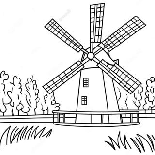 Traditionell nederländsk vindmölla färgläggningssida | Holland målarbild