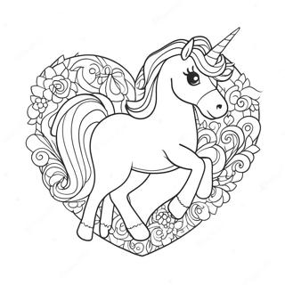 Glittrande unicorn hjärta färgläggningssida | Enhörningshjärta målarbild