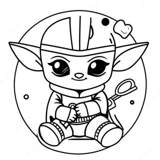 Söt mandalorian med baby Yoda färgläggningssida | Mandalorian målarbild