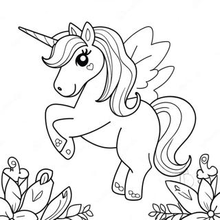 Glittrande Påsk Unicorn med Blommor Målarbild | Påsk Enhörning målarbild
